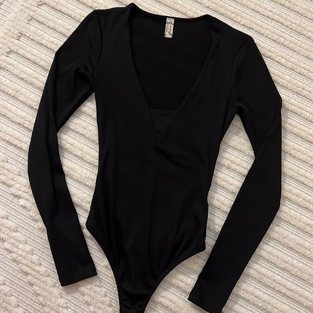 Free People Intimately ribbed deep V body suit